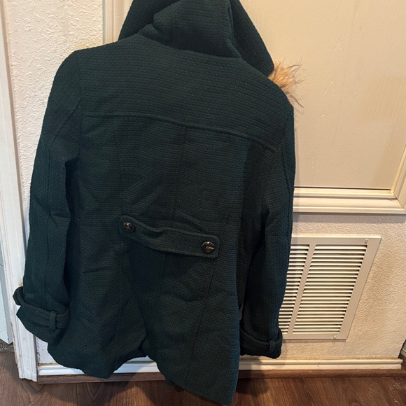 Madden Girl Dark Green Coat with Faux Fur Trim - Picture 6 of 7